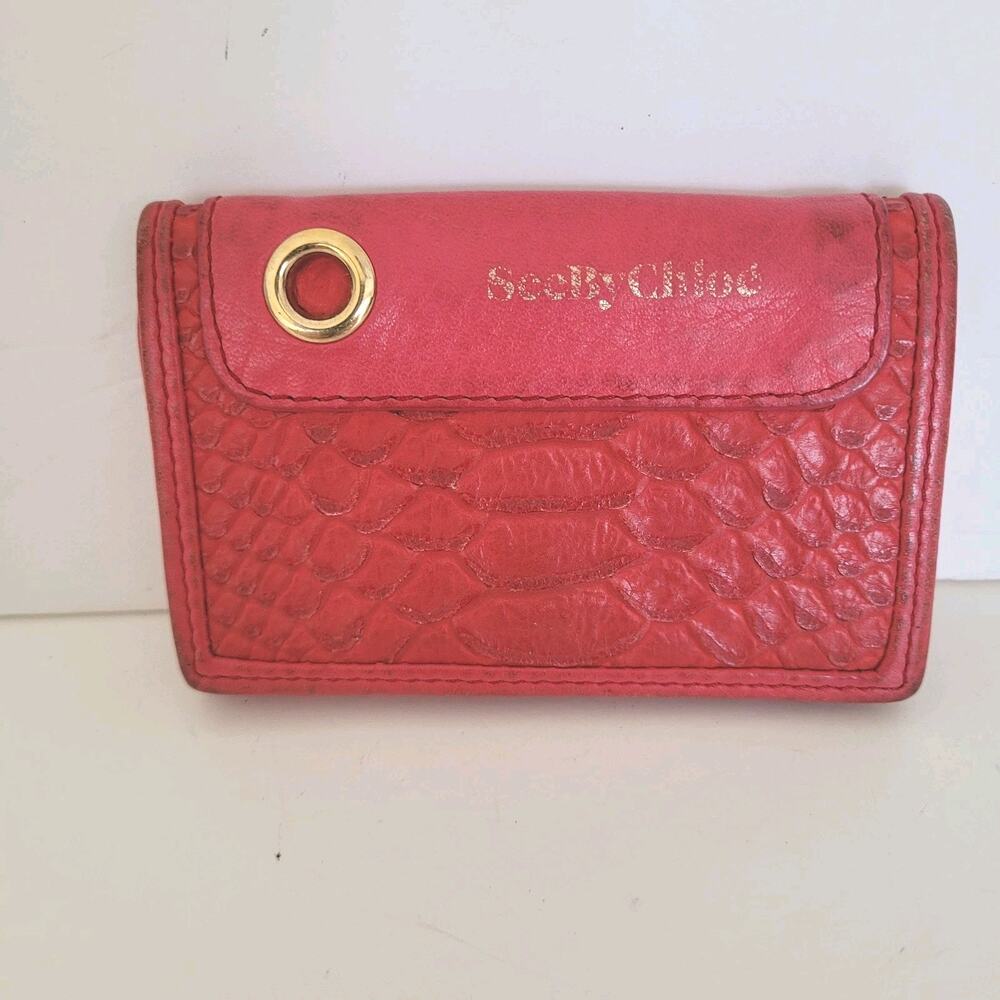 See By Chloe Key Case Charm‎ Holder Wallet Logo Small Leather Pink Croc Designer